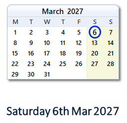 6 March 2027 calendar