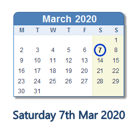 7 March 2020 calendar