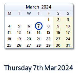 7 March 2024 calendar