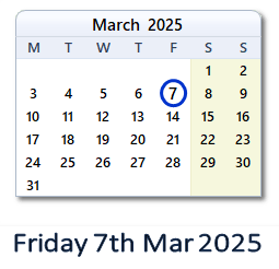 7 March 2025 calendar