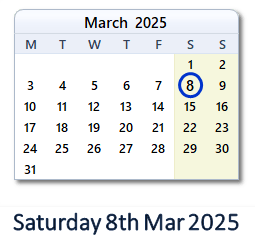 8 March 2025 calendar