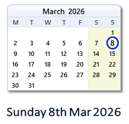8 March 2026 calendar