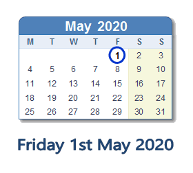 1 May 2020 calendar