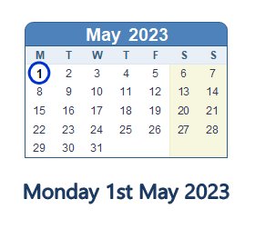 1 May 2023 calendar