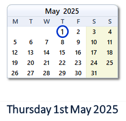 1 May 2025 calendar