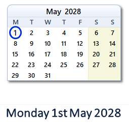 1 May 2028 calendar