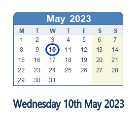 10 May 2023 calendar