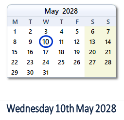 10 May 2028 calendar