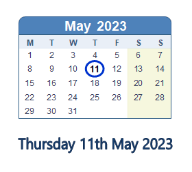 11 May 2023 calendar