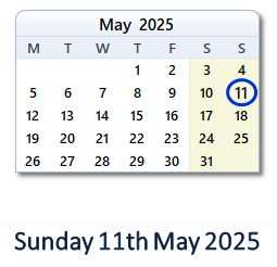 11 May 2025 calendar