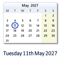 11 May 2027 calendar