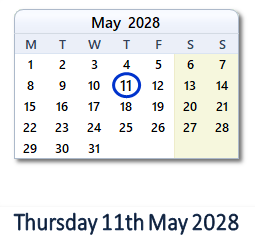 11 May 2028 calendar
