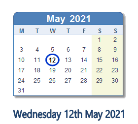 12 May 2021 calendar