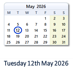 12 May 2026 calendar