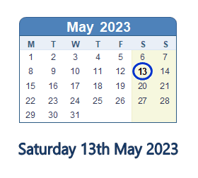 13 May 2023 calendar
