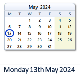 13 May 2024 calendar