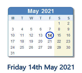 14 May 2021 calendar