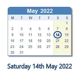 14 May 2022 calendar