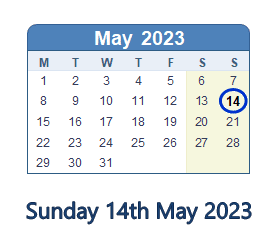 14 May 2023 calendar