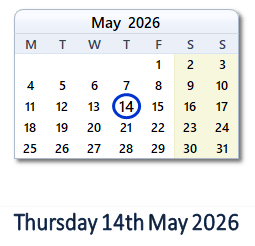 14 May 2026 calendar