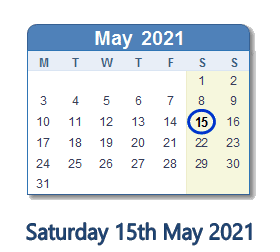 15 May 2021 calendar