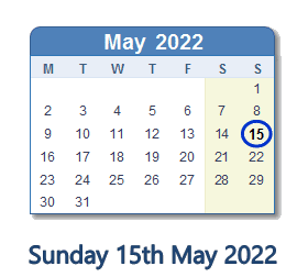 15 May 2022 calendar