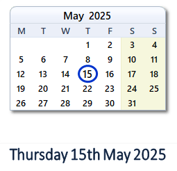 15 May 2025 calendar