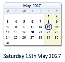 15 May 2027 calendar