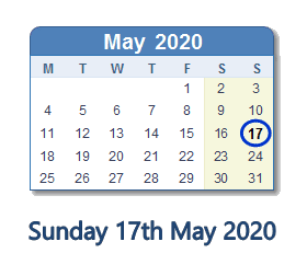 17 May 2020 calendar