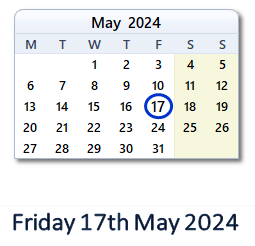 17 May 2024 calendar