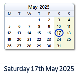 17 May 2025 calendar