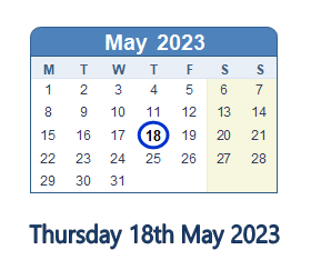 18 May 2023 calendar