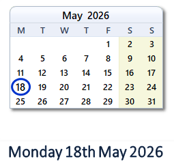 18 May 2026 calendar