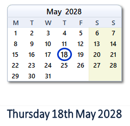 18 May 2028 calendar