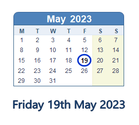 19 May 2023 calendar