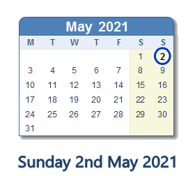 2 May 2021 calendar