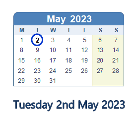 2 May 2023 calendar