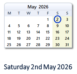 2 May 2026 calendar