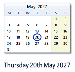 20 May 2027 calendar