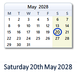 20 May 2028 calendar