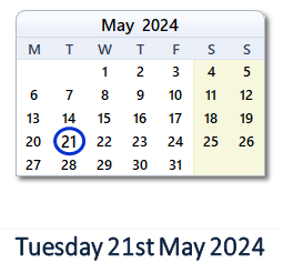 21 May 2024 calendar