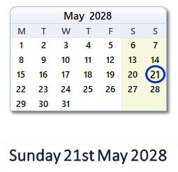 21 May 2028 calendar