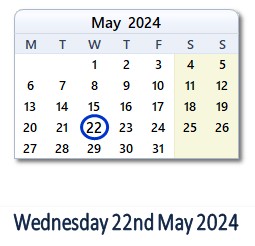 22 May 2024 calendar