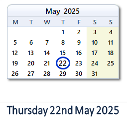22 May 2025 calendar