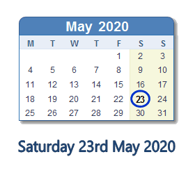 23 May 2020 calendar