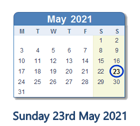 23 May 2021 calendar