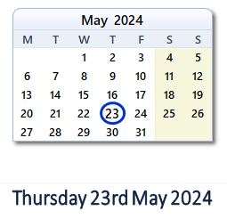 23 May 2024 calendar