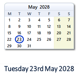23 May 2028 calendar