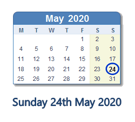 24 May 2020 calendar