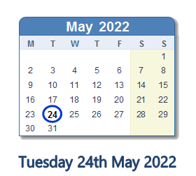 24 May 2022 calendar